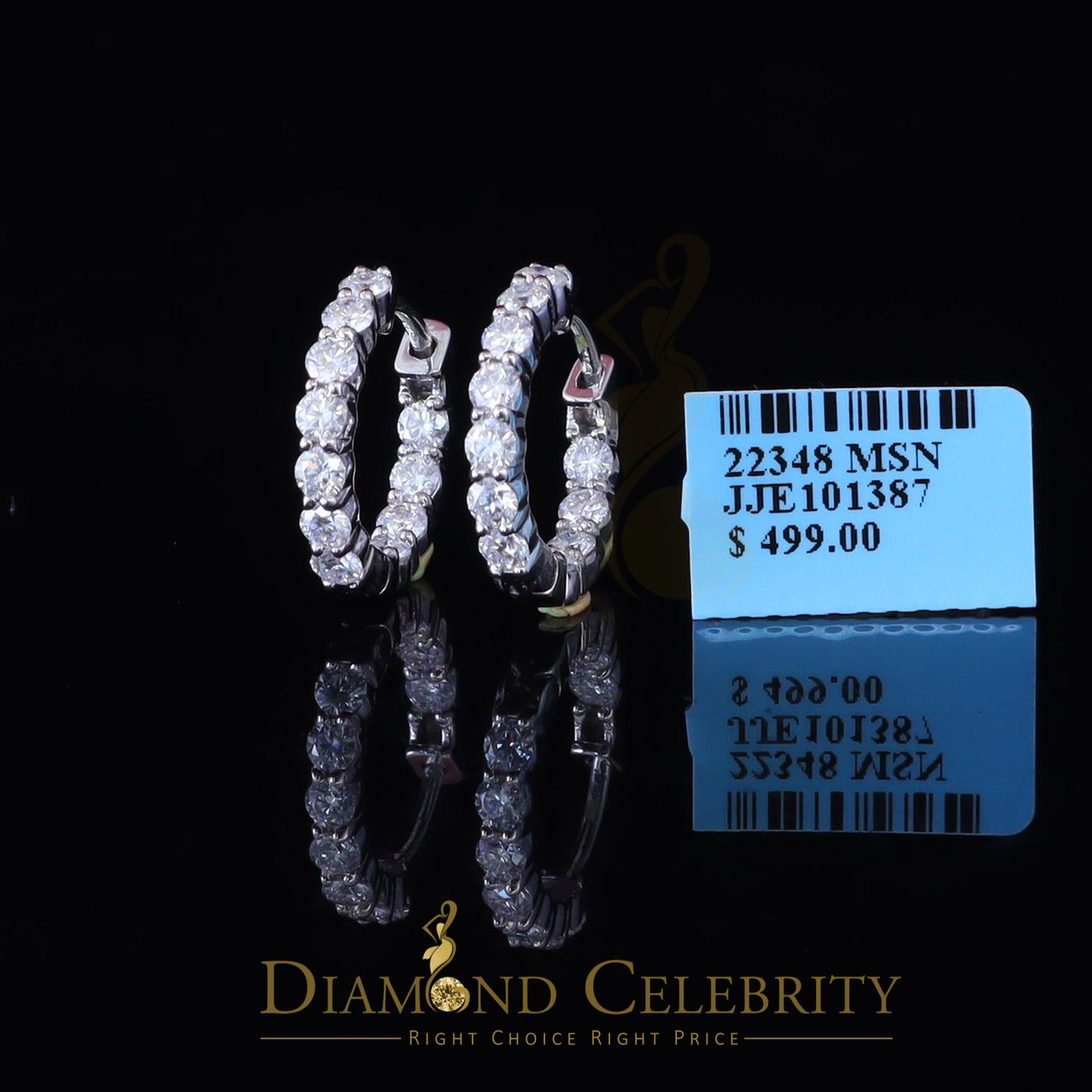 Diamondcelebritees 2.50ct Moissanite White 925 Sterling Silver Women's In and Out Hoop Earrings