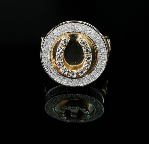 0.40 CT Real Diamond 925 Yellow Silver Mens Adjustable Ring From Size 10 to 12