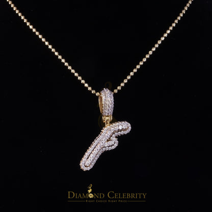 DiamondCelebritees Yellow Cursive 3D Alphabet Shape 925 Sterling Silver Cubic Zirconia Pendant