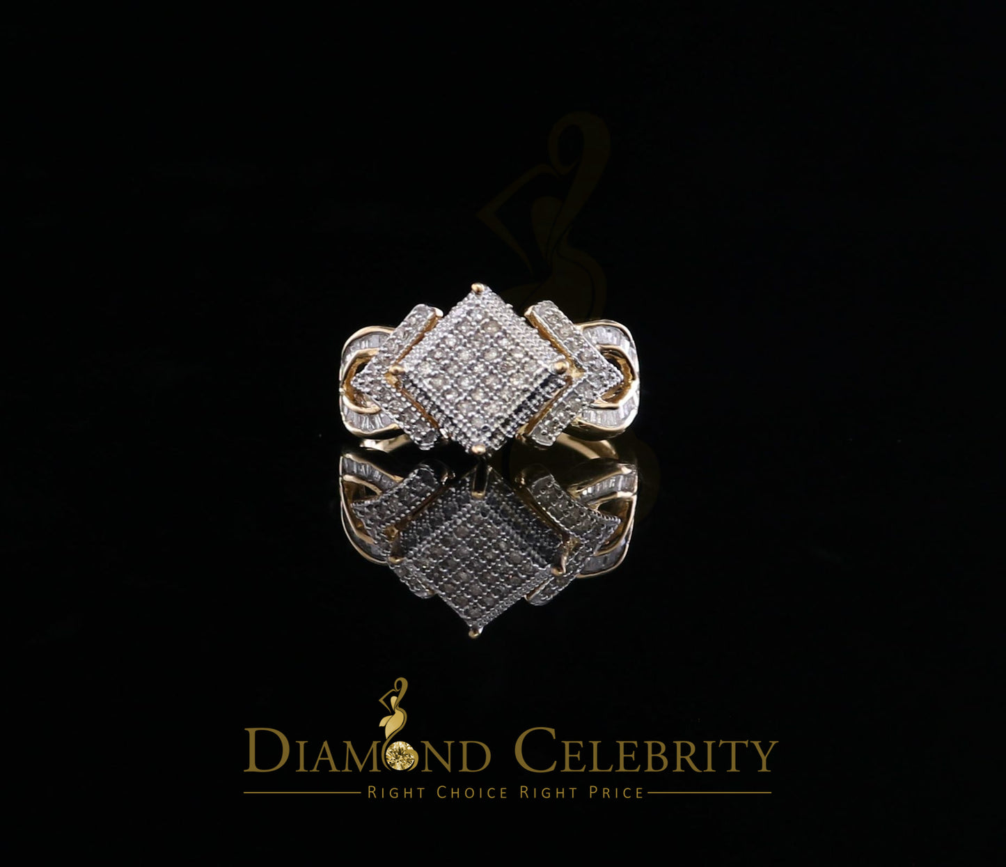 DiamondCelebritees Yellow 925 Silver 0.50 CT Real Diamond Engagement Womens Square Ring Size 7
