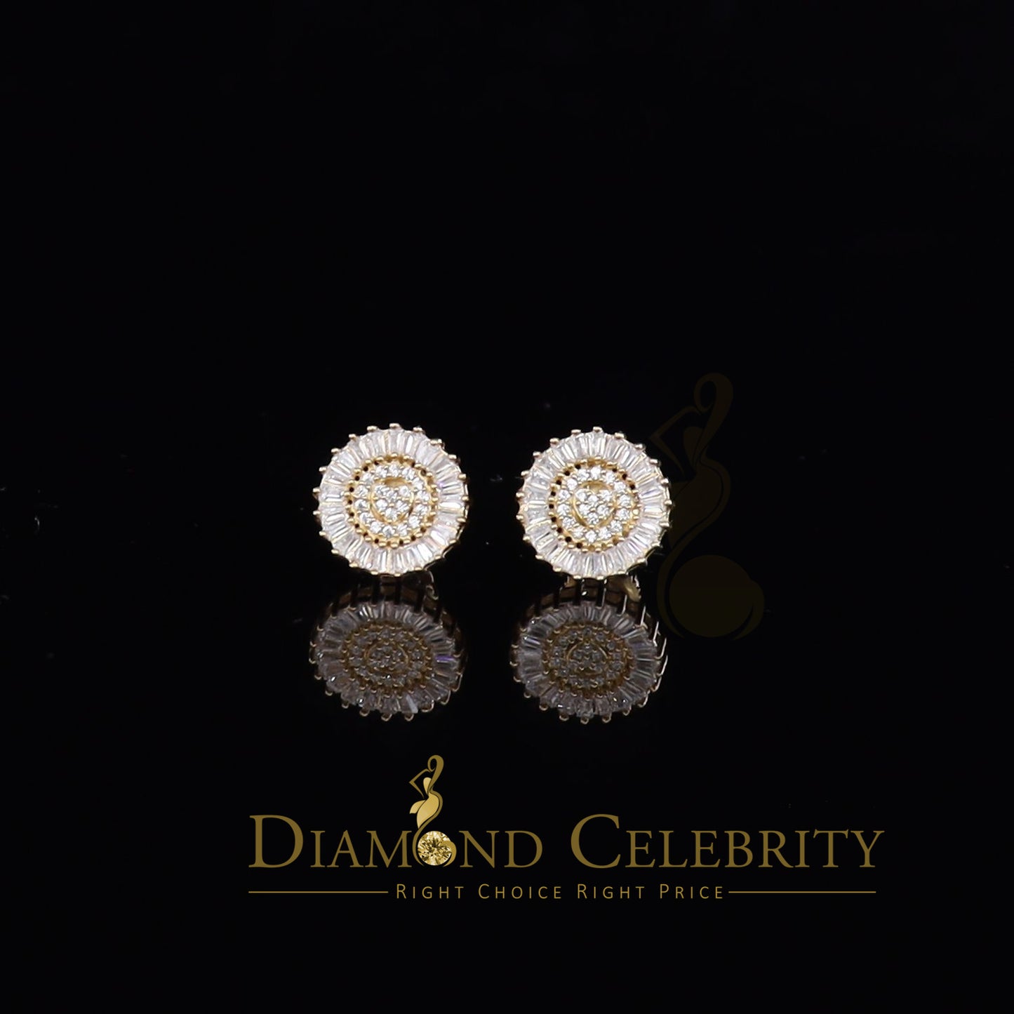 DiamondCelebritees  Yellow 925 Sterling Silver 0.24ct Cubic Zirconia For Women's Round Earrings