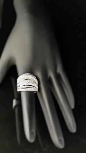 DiamondCelebritees 925 White Sterling Silver 2.50ct Multi -Rows Cubic Zirconia Women's Ring Size 7