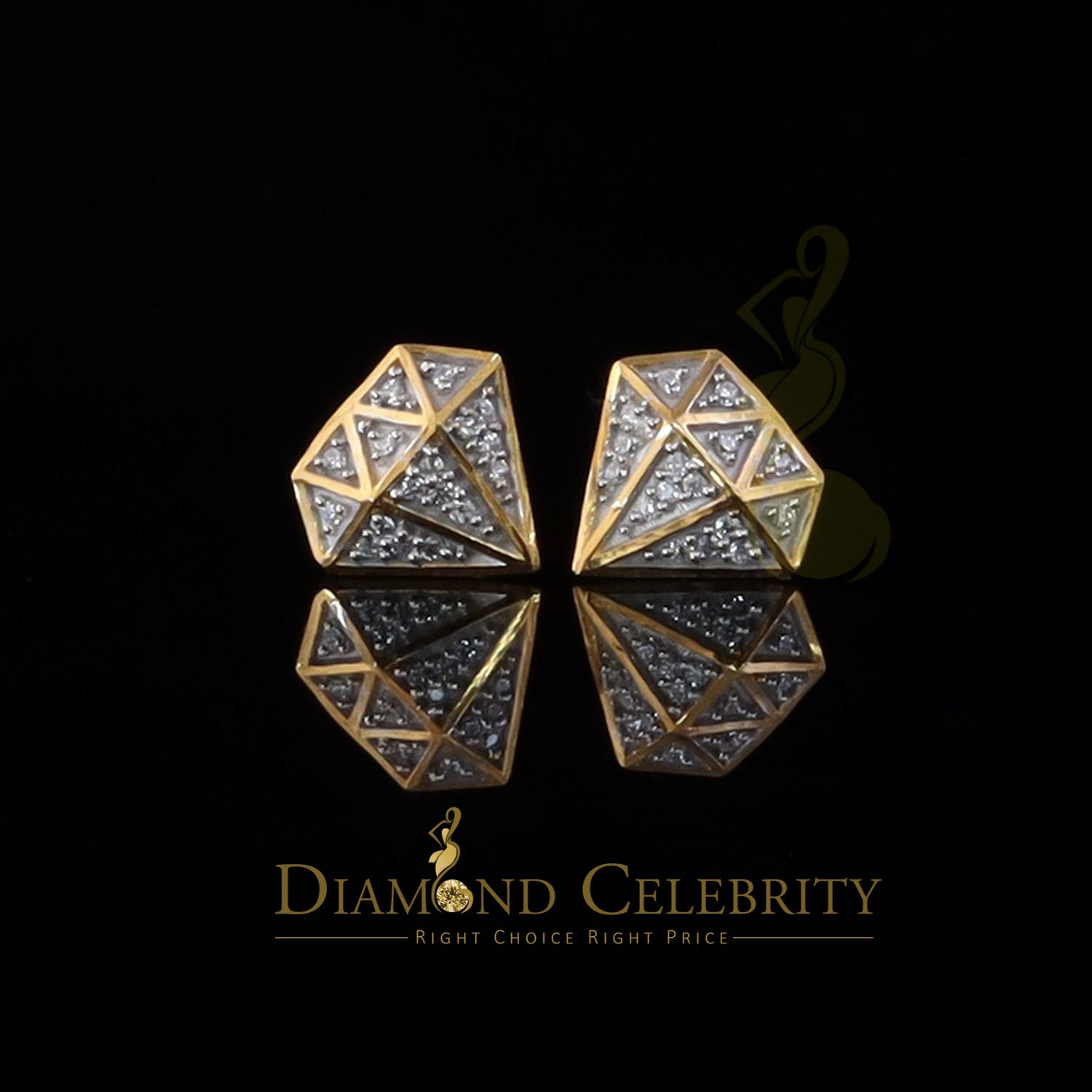 DiamondCelebritees  0.24ct Cubic Zirconia 925 Yellow Silver Women's & Men's Hip Hop Stud Earrings