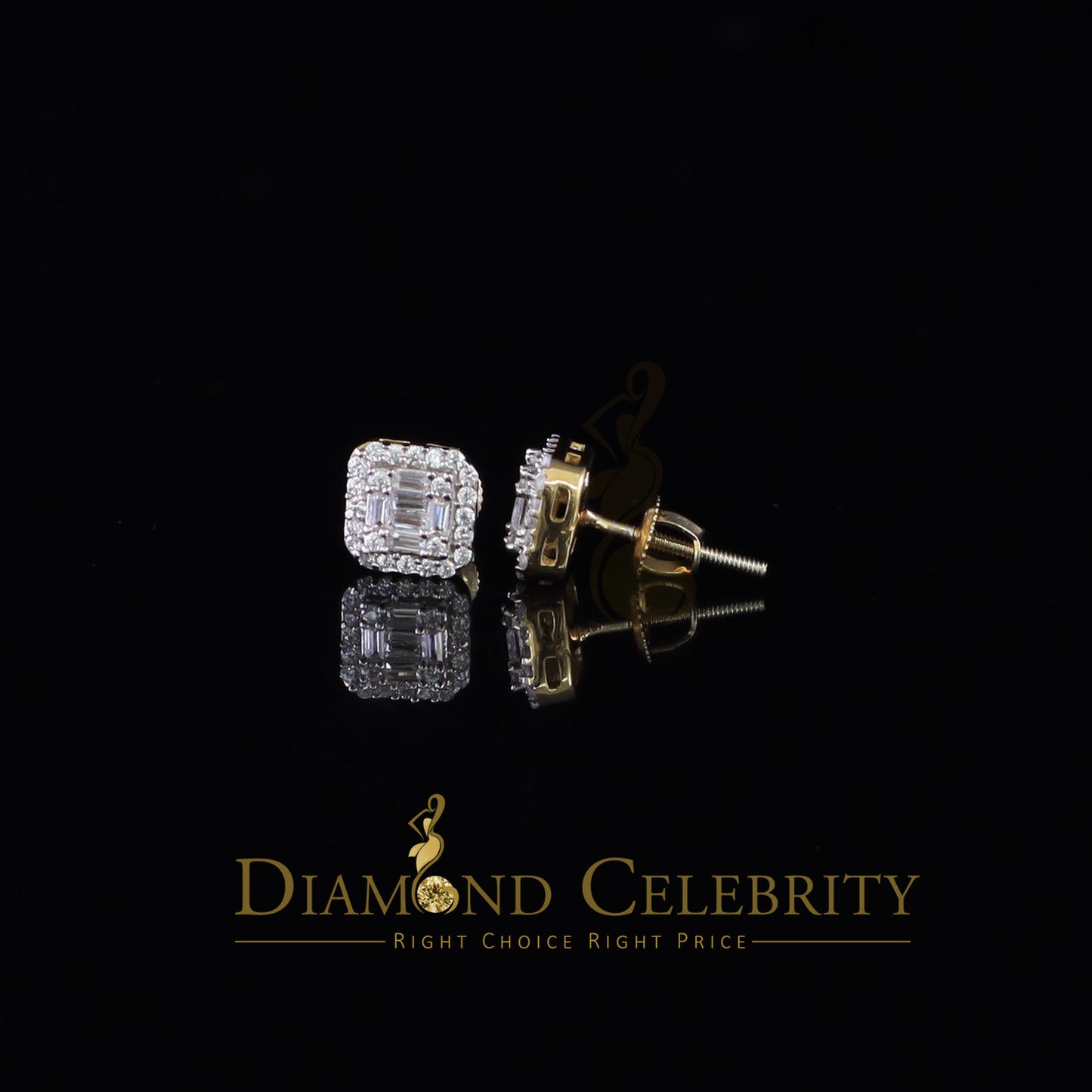 DiamondCelebritees  925 Yellow Silver 0.64ct Cubic Zirconia Women's & Men's Hip Hop Square Earrings