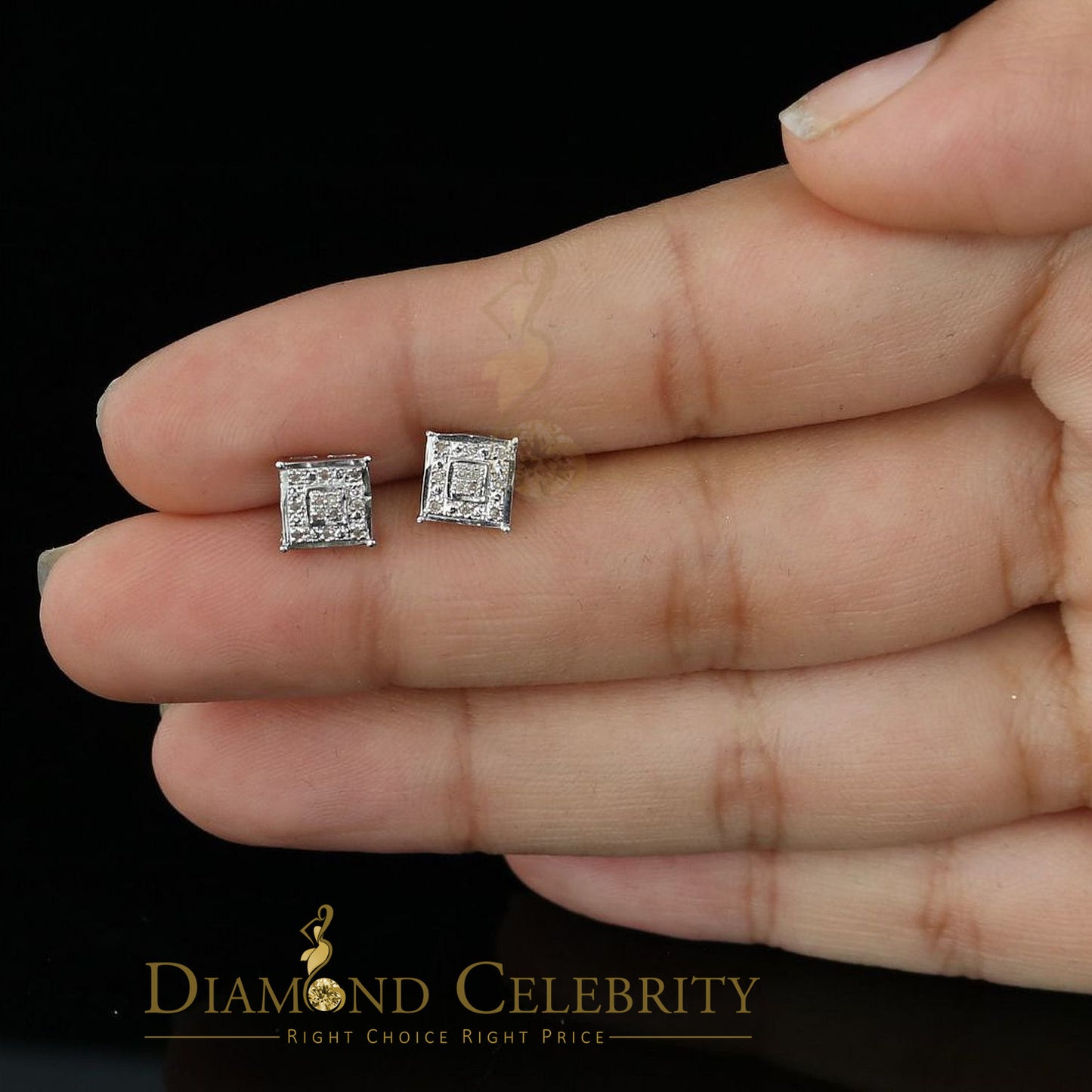 DiamondCelebritees 0.05ct Diamond 925 Sterling Silver White Stud Women's & Men's Square Earrings