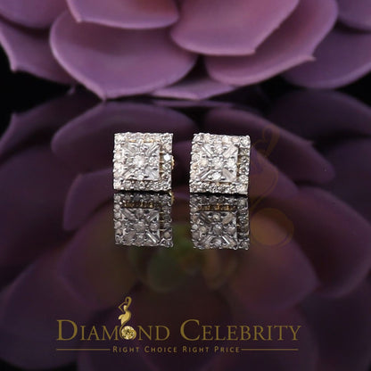 DiamondCelebritees 0.75 CT Real Diamond with 10K Real Yellow Gold Square Stud Earrings