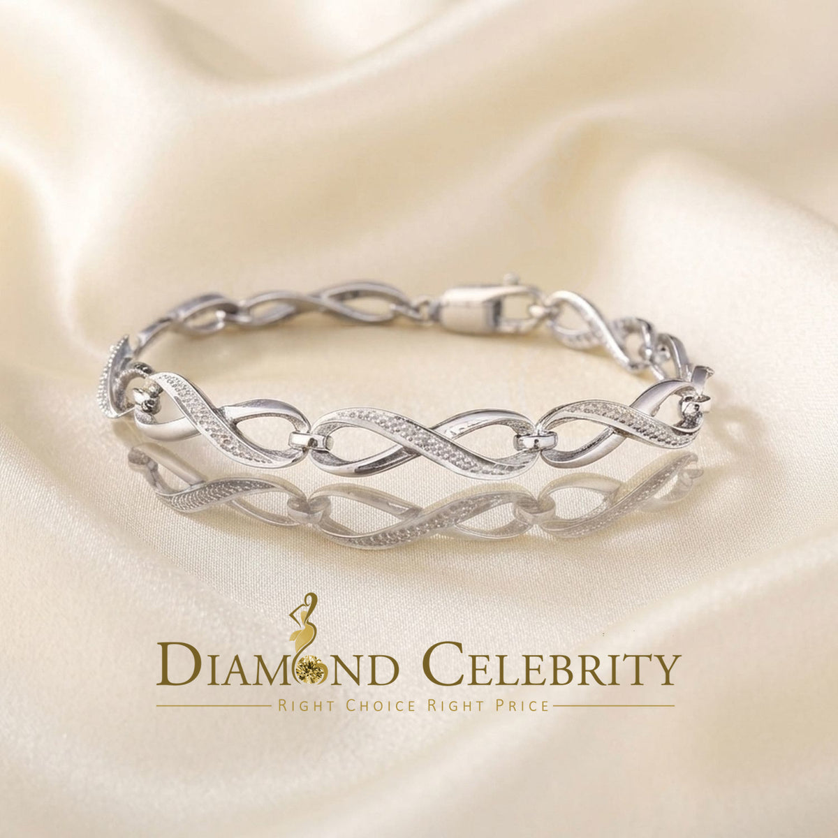 Diamondcelebritees 0.15CT Real Diamond 925 Sterling Silver White Fancy Infinite Bracelete SZ 7 Inch