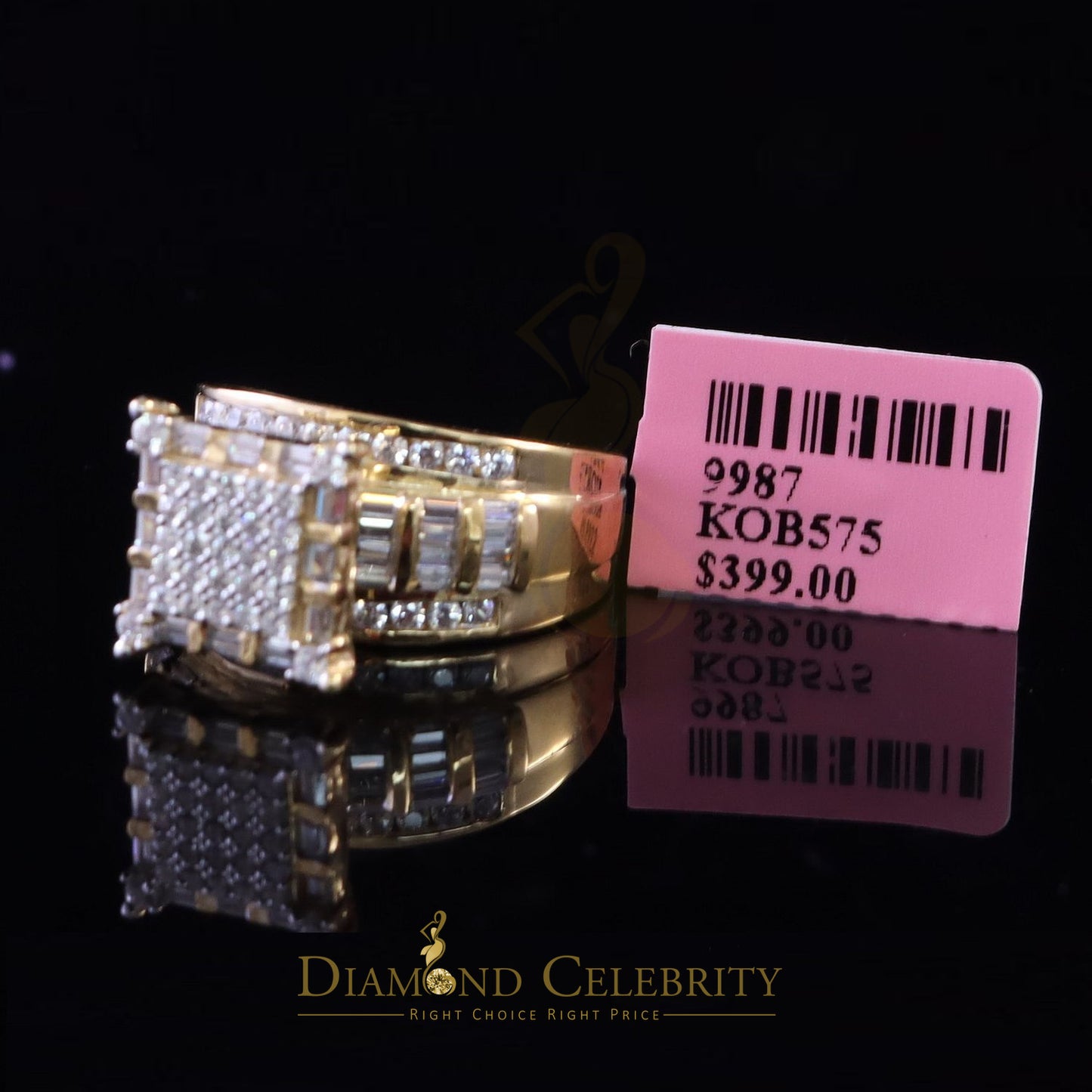 DiamondCelebritees 925 Yellow Square 2.34 ct Cubic Zirconia Silver Engagement Men's Ring Size 9
