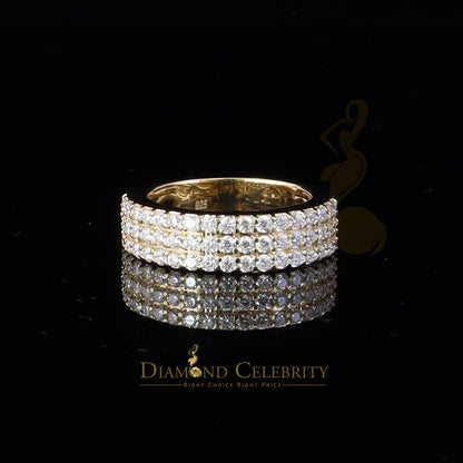 DiamondCelebritees Men's 925 Silver Yellow 2.00ct VVS D Moissanite 3 Row Wedding Band Ring Size 10
