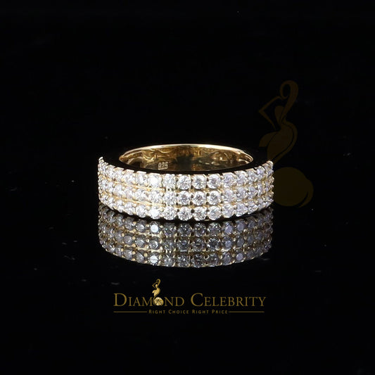 DiamondCelebritees Men's 925 Silver Yellow 2.00ct VVS D Moissanite 3 Row Wedding Band Ring Size 10