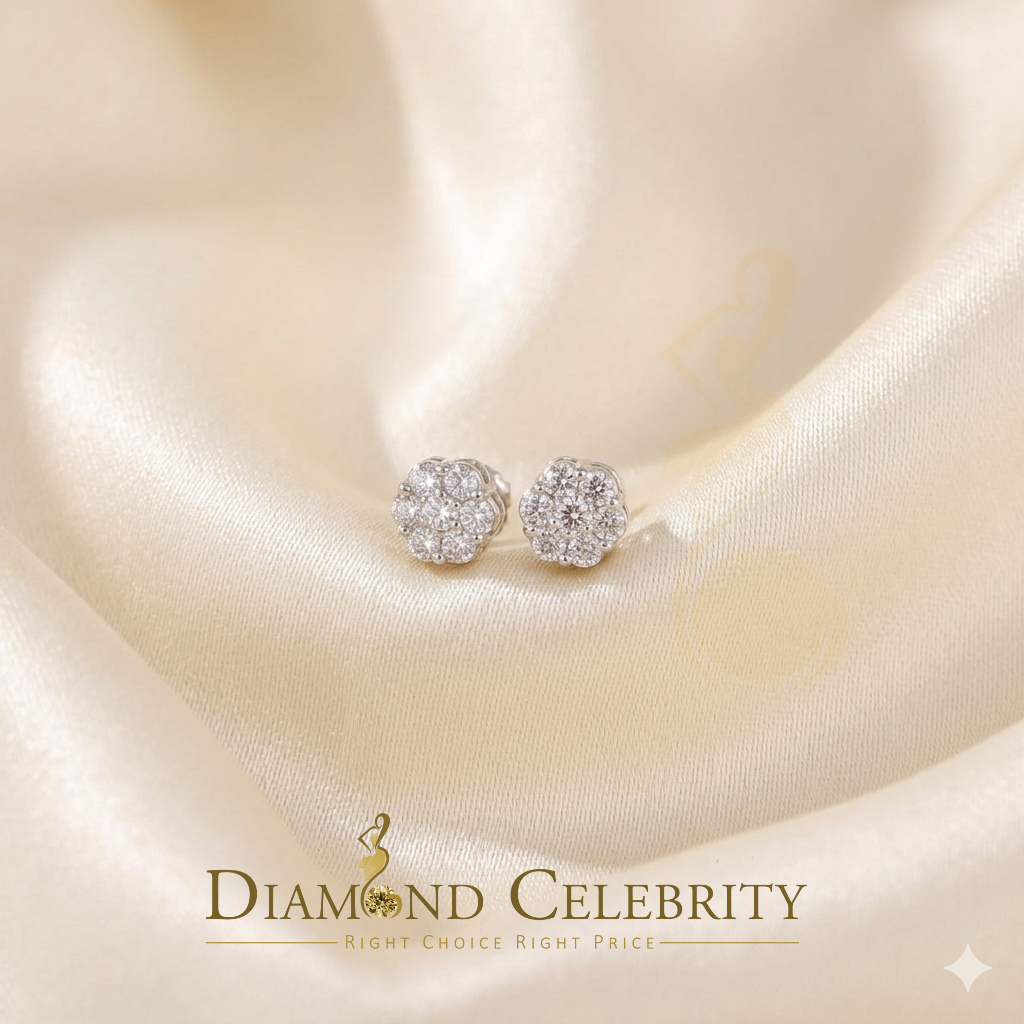DiamondCelebritees  925 White Sterling Silver 0.76ct Cubic Zirconia Women's Hip Hop Flower Earrings