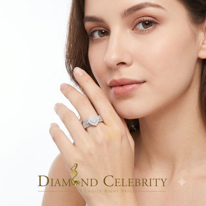 DiamondCelebritees Real Diamond 0.10ct White 925 Sterling Silver Womens Engagement Heart Ring SZ 7