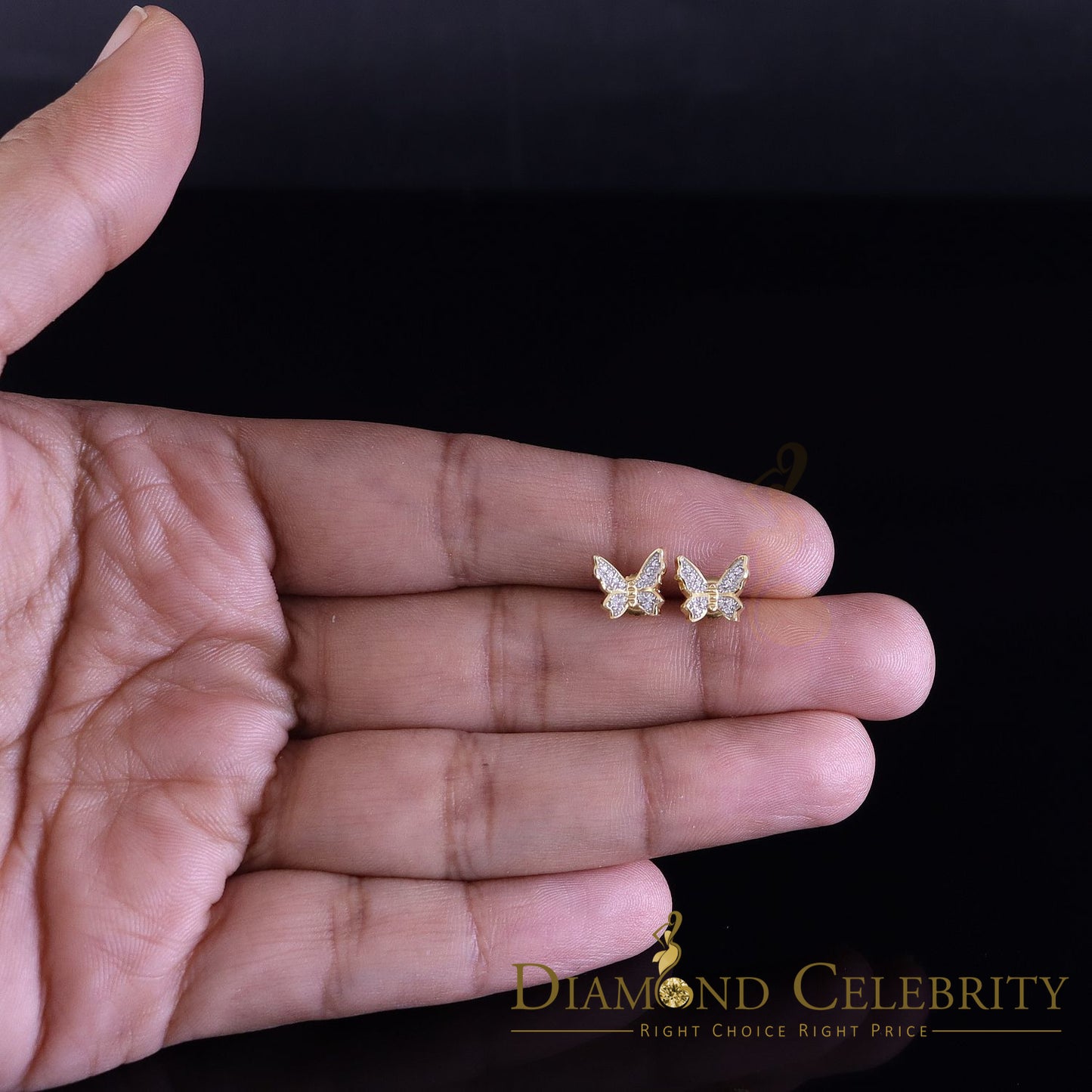 DiamondCelebritees  Women's 0.17ct Cubic Zirconia Butterfly Stud Earrings Yellow 925 Sterling Silver
