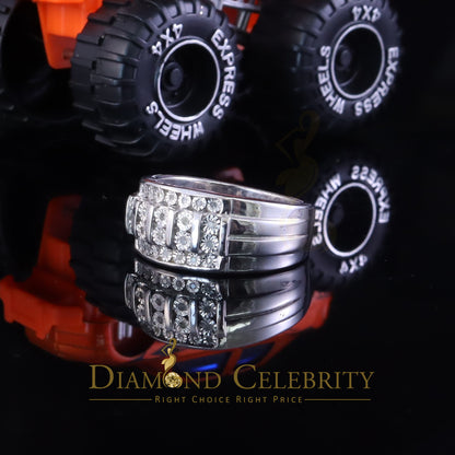 DiamondCelebritees 0.10ct Round Cut 925 Silver White Diamond Cluster Men's Wedding Band Ring SZ 11