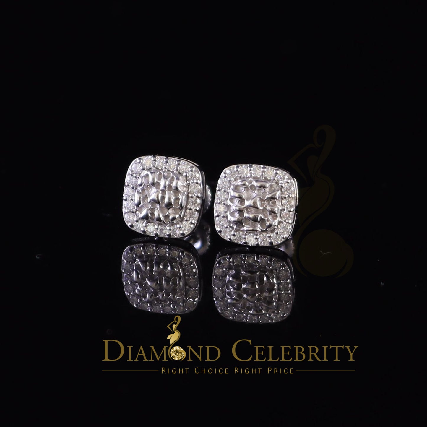 Diamondcelebritees 1.00ct Moissanite White 925 Silver Womens Round Edge Square Shape Nugget Earring