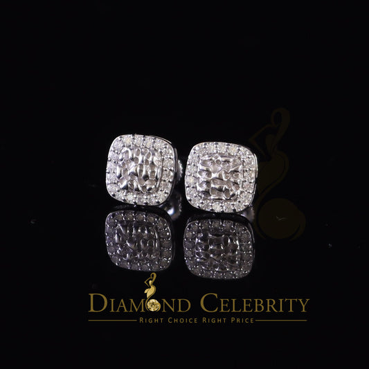 Diamondcelebritees 1.00ct Moissanite White 925 Silver Womens Round Edge Square Shape Nugget Earring