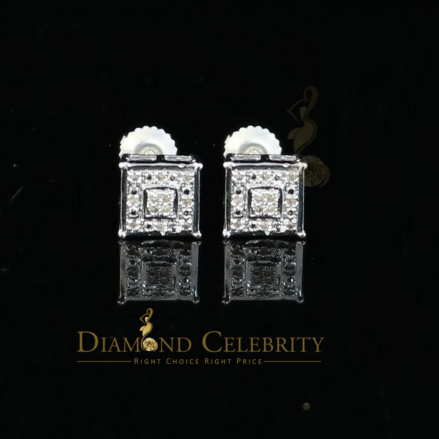 DiamondCelebritees 0.05ct Diamond 925 Sterling Silver White Stud Women's & Men's Square Earrings