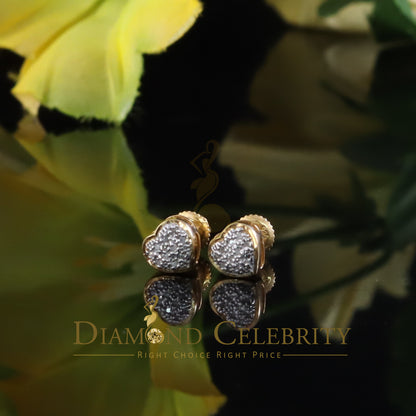 DiamondCelebritees Aretes Para Hombre Heart 925 Yellow Silver 0.08ct Diamond Women's /Men's Earring