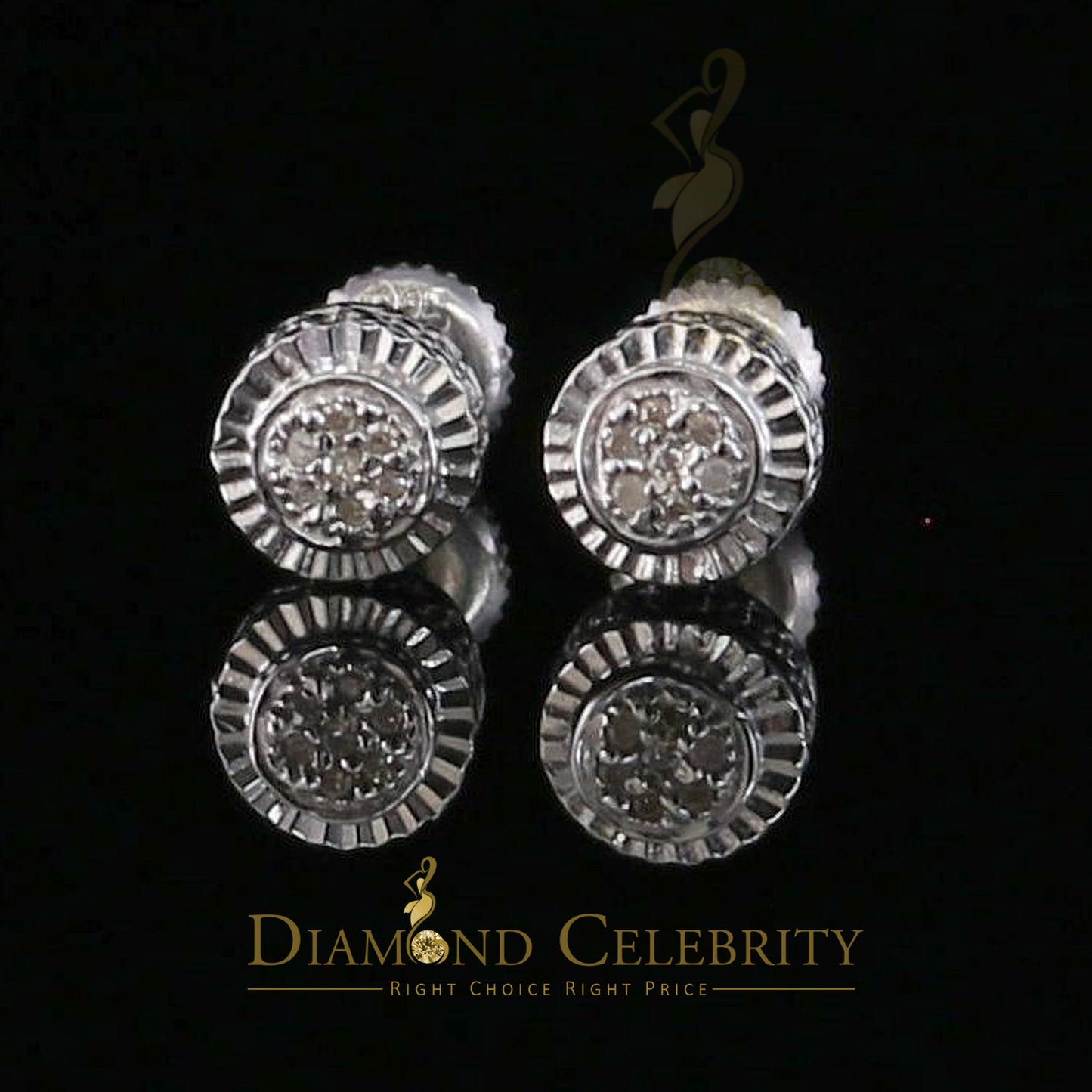 DiamondCelebritees 925 Sterling Silver 0.05ct Diamond For Women's/ Men's White Stud Round Earrings