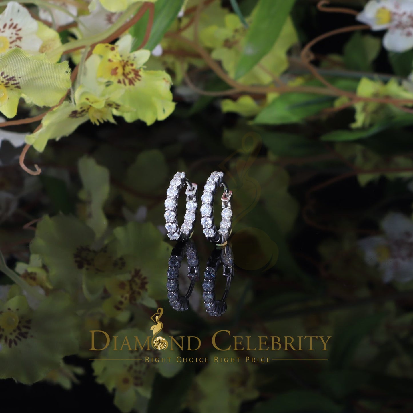 Diamondcelebritees 2.50ct Moissanite White 925 Sterling Silver Women's In and Out Hoop Earrings