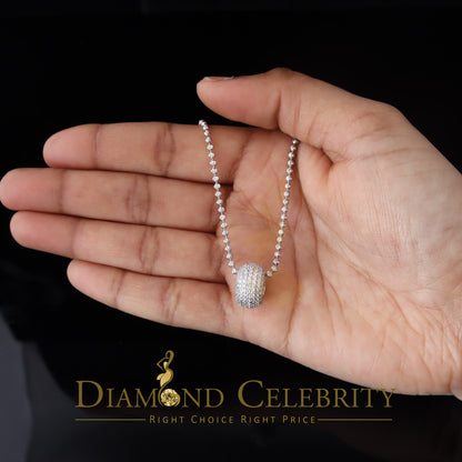 DiamondCelebritees Women's Fancy White Big 925 Sterling Silver Slide Ball Pendant W/ Cubic Zirconia