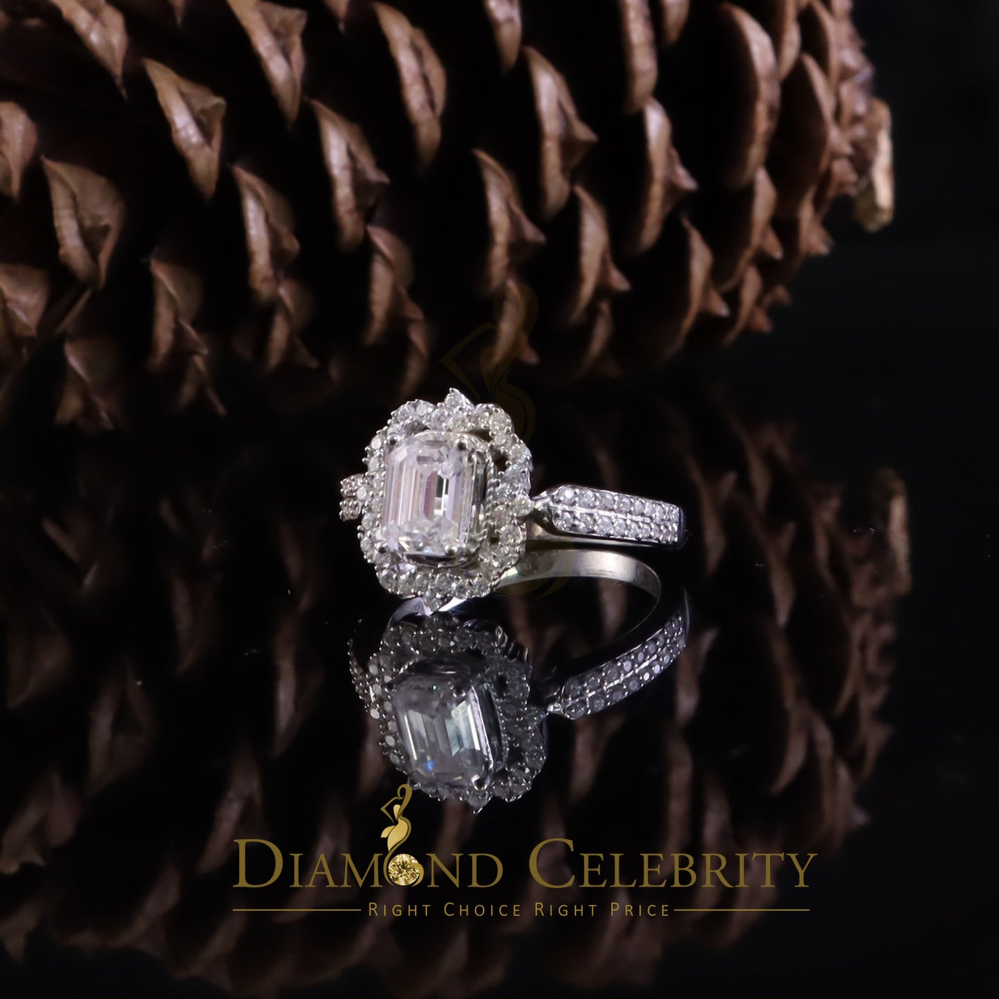 DiamondCelebritees Emerlard Cut White 925 Silver 2.00ct VVS D Moissanite Square Ring SZ 7 for Women