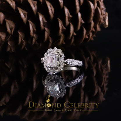 DiamondCelebritees Emerlard Cut White 925 Silver 2.00ct VVS D Moissanite Square Ring SZ 7 for Women