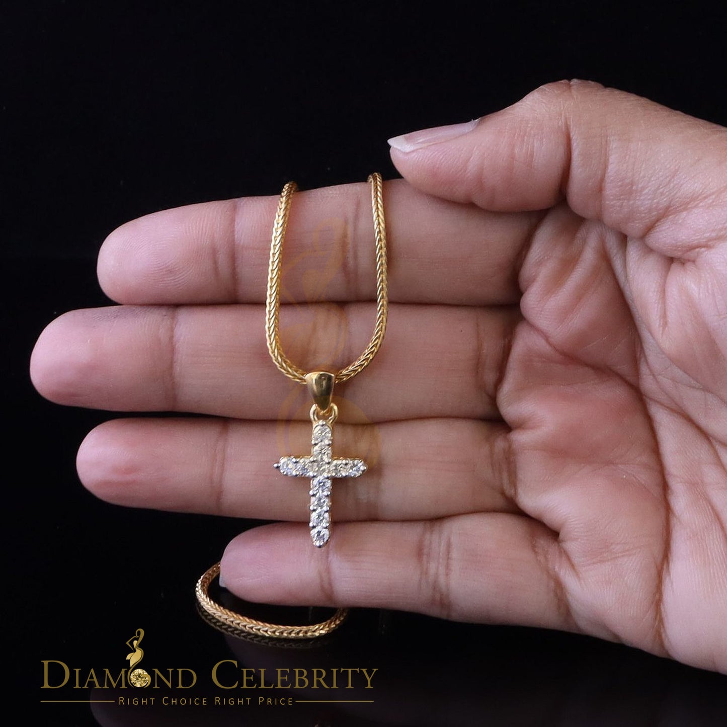 DiamondCelebritees Promising Fancy Yellow Sterling Silver Cross Pendant with 1.21ct Cubic Zirconia