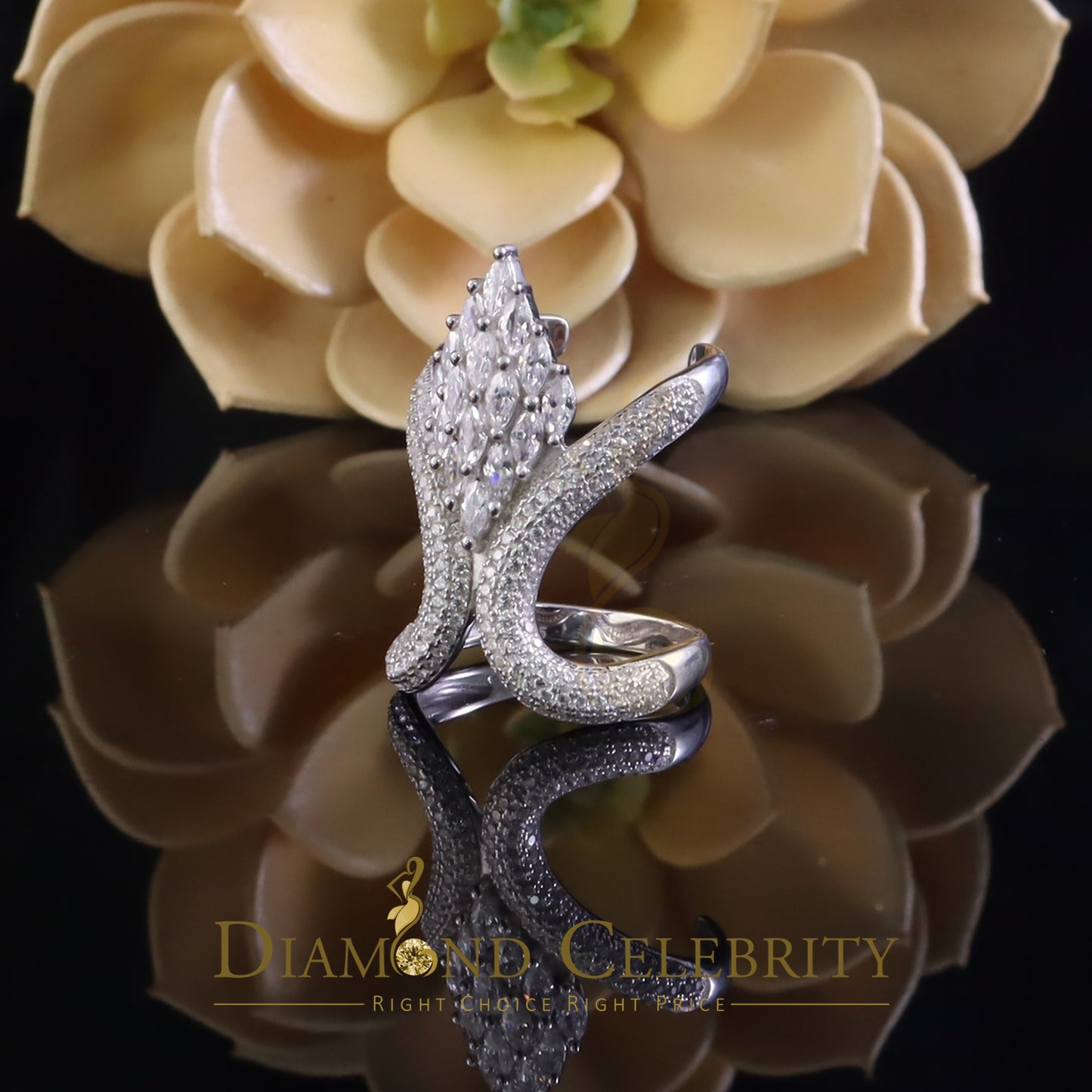 DiamondCelebritees Sterling White Silver 2.00ct Cubic Zirconia Cocktail Floral Womens Ring Size 6.5