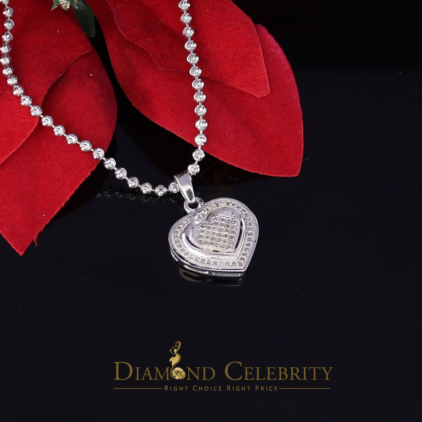 DiamondCelebritees  HEART Charm Real 0.25ct Diamond 925 Sterling Silver Necklace Pendant in White