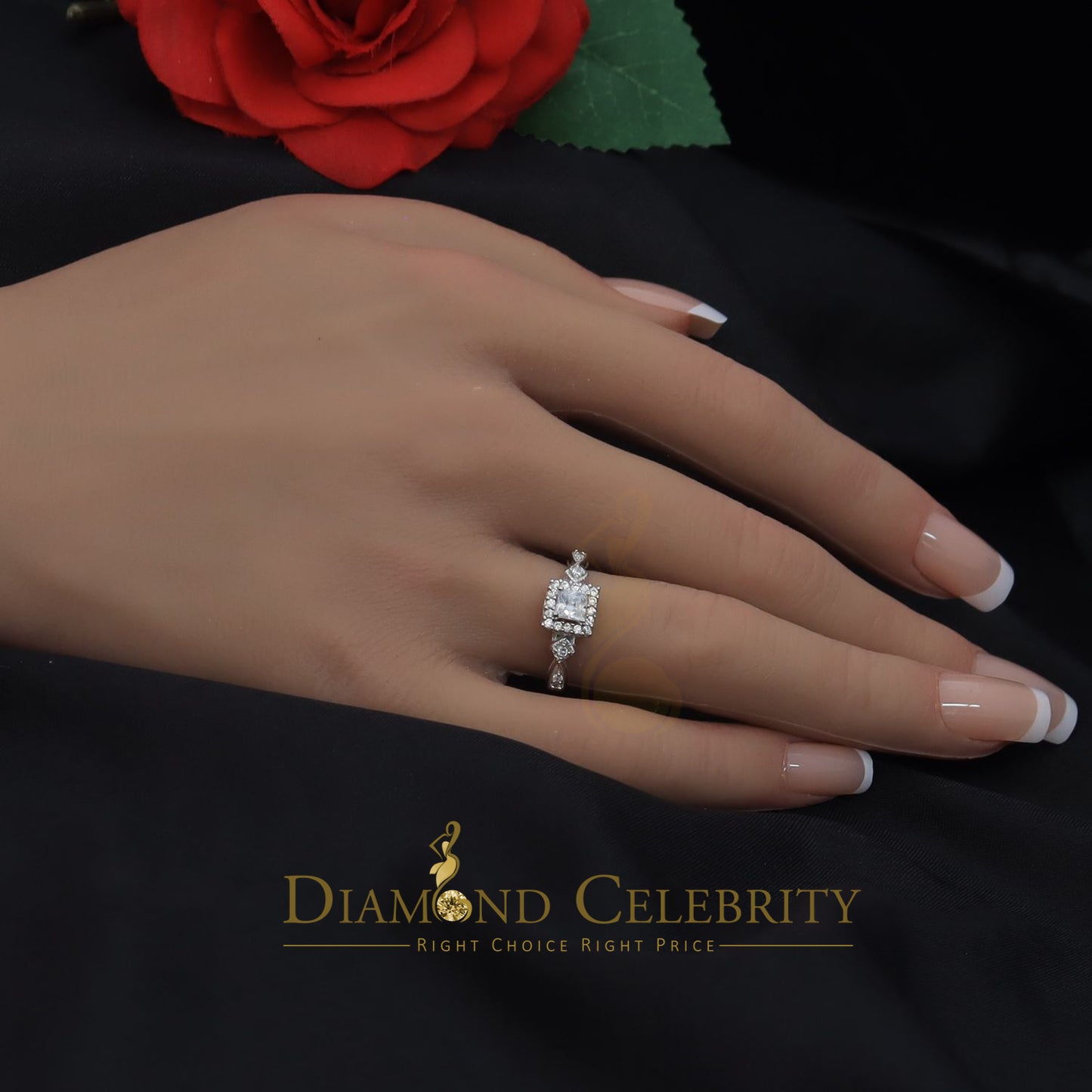 DiamondCelebritees 925 Silver White 0.75ct Square Shape Engagement CZ Women's Ring Size 7