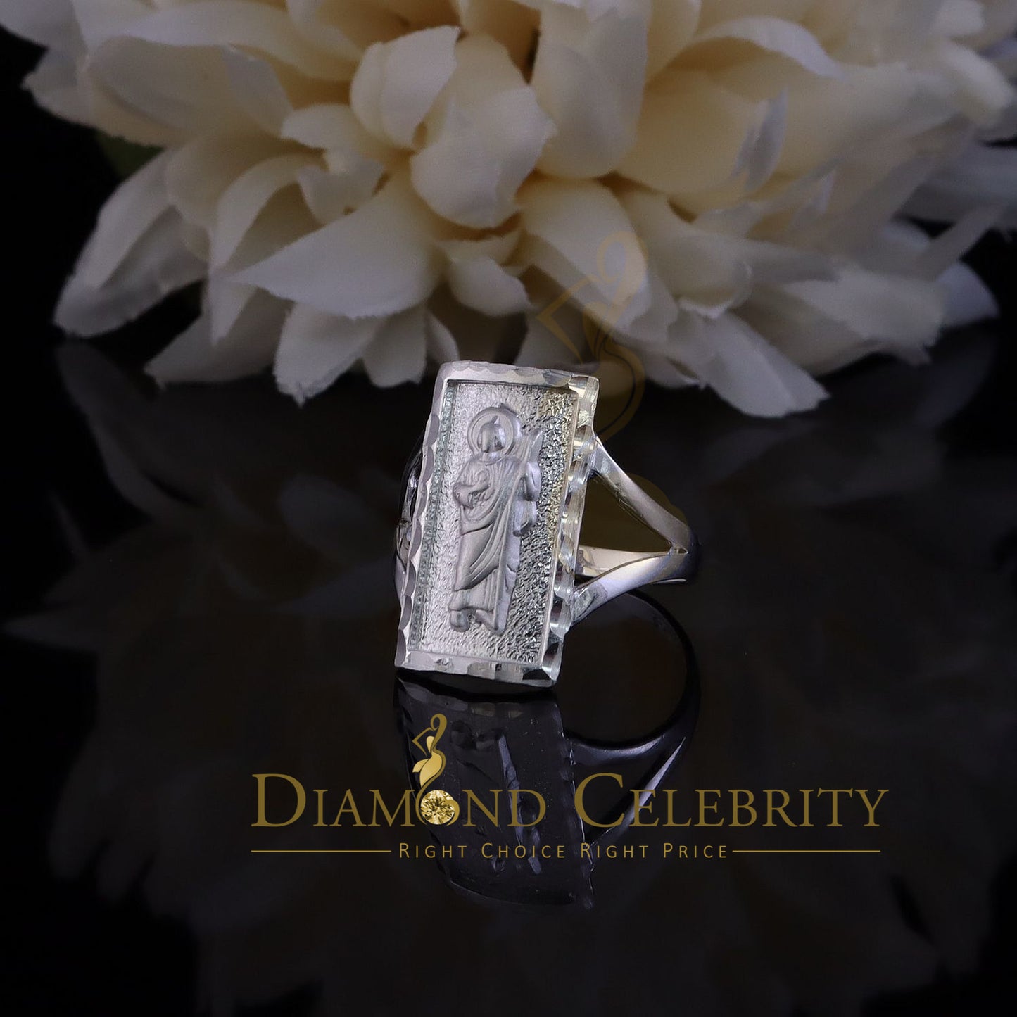 DiamondCelebritees Catholic White 925 Sterling Silver St Jude Fancy Women's Religious Ring SZ 9.5