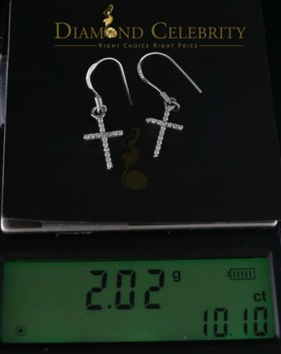 DiamondCelebritees  White 0.40ct Sterling 925 Silver Hip Hop Cross Dangling Women's & Men's Earring