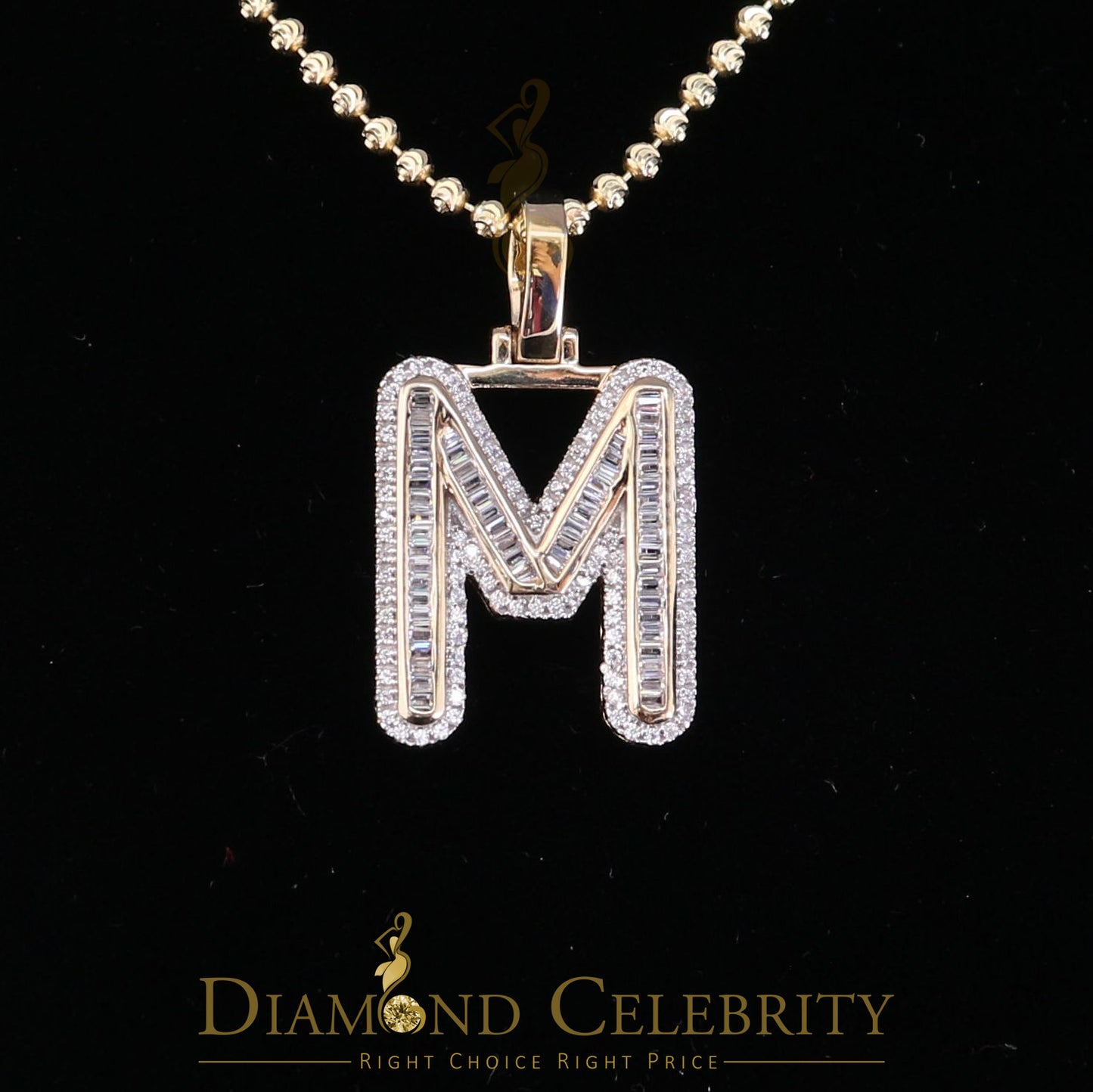 DiamondCelebritees Yellow Bugutte Initial All Alphabet Sterling Silver Pendant with Cubic Zirconia