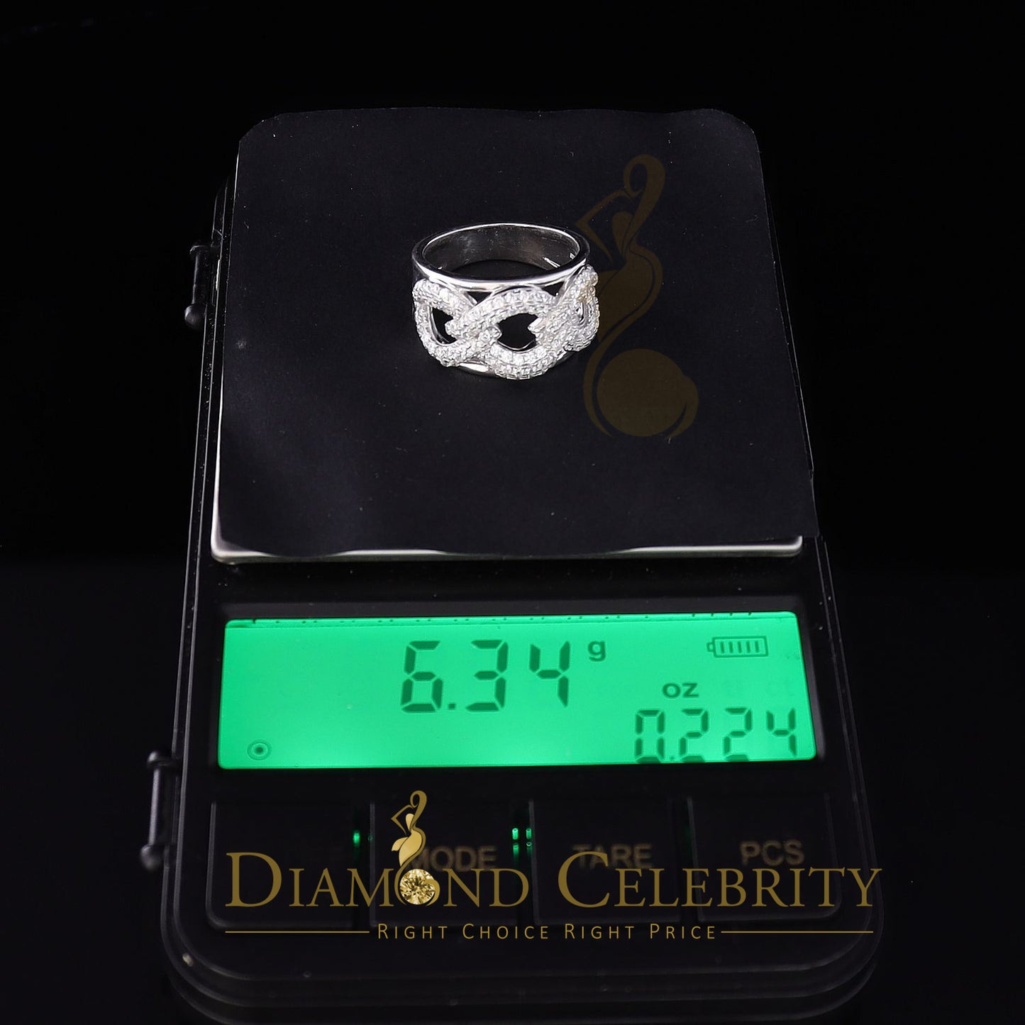 DiamondCelebritees 925 Sterling White Silver Round chain 2.0ct Cubic Zirconia Womens Ring Size 7