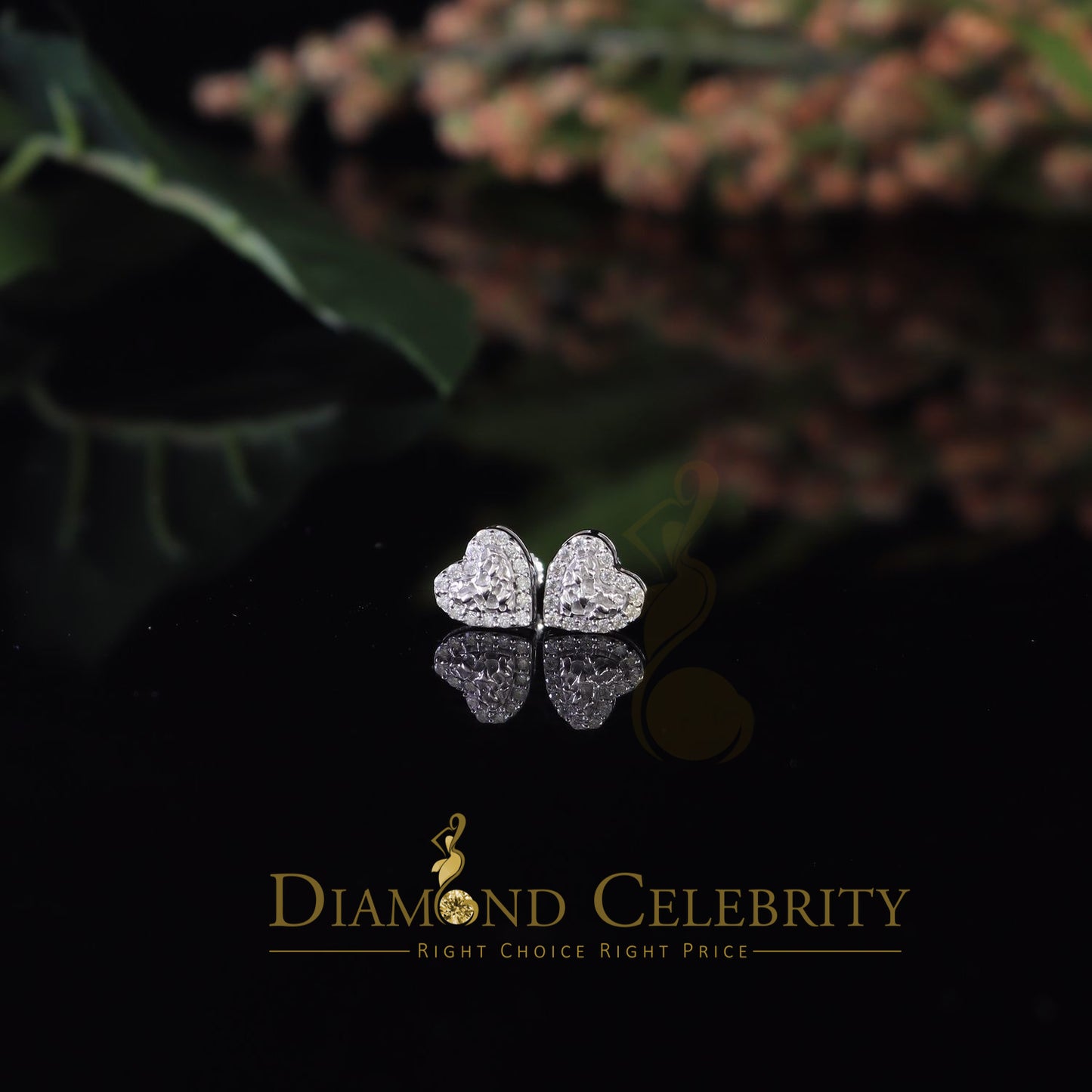 Diamondcelebritees 1.00ct Moissanite White 925 Sterling Silver Women's Heart Shape Nugget Earrings