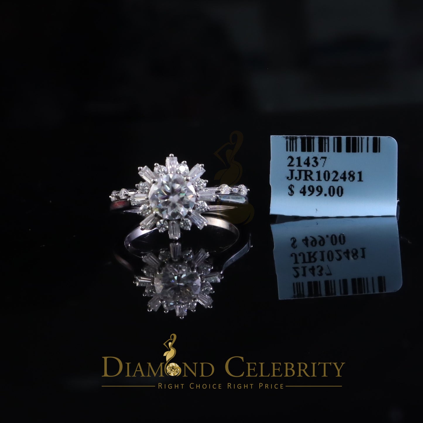 DiamondCelebritees New Womens 925 Silver White 1.25ct VVS 'D' Round Solitaire Moissanite Ring SZ 7
