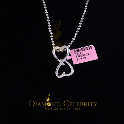 DiamondCelebritees 925 Sterling White Silver Pendant with Dual Heart Shape 0.00ct Cubic Zirconia