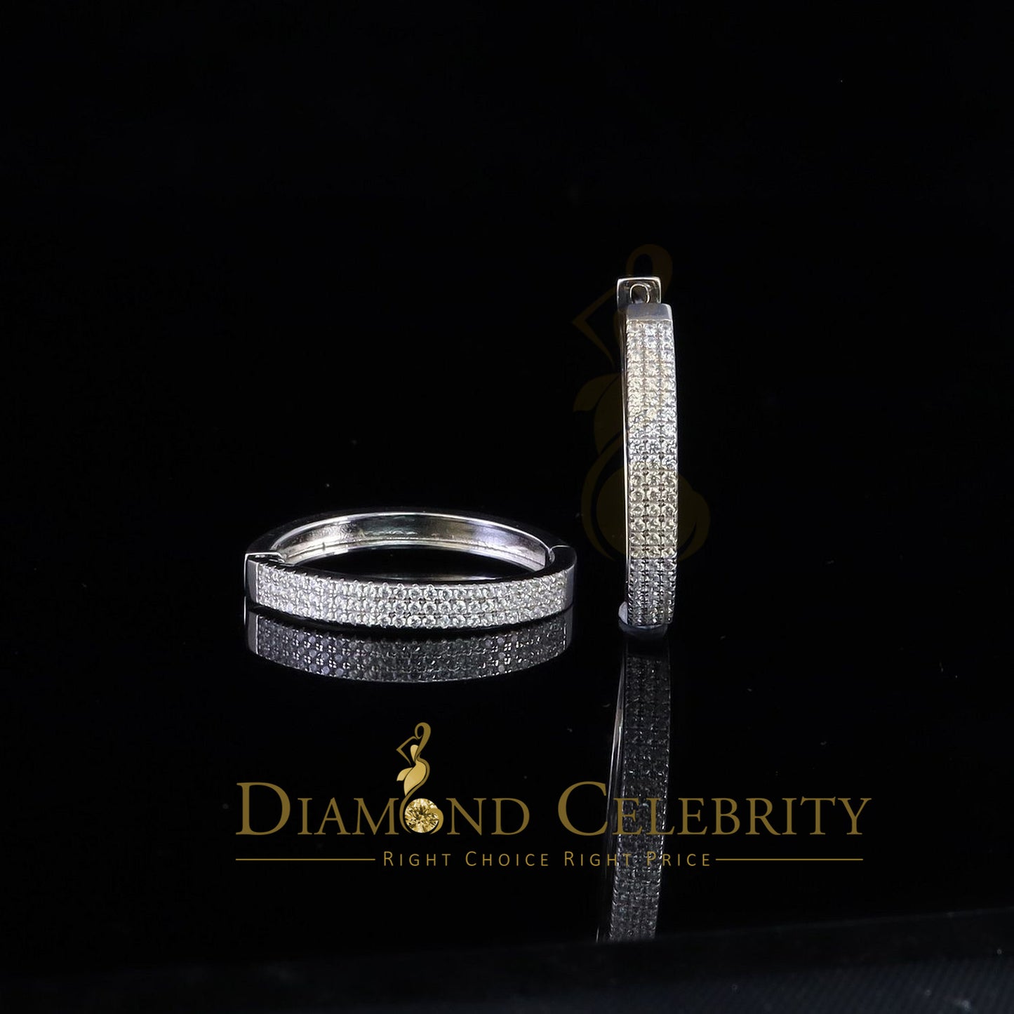 DiamondCelebritees  Mens hip hop White 92.51ct Silver Iced 3 row Huggie Hoop Cubic Zirconia Earrings