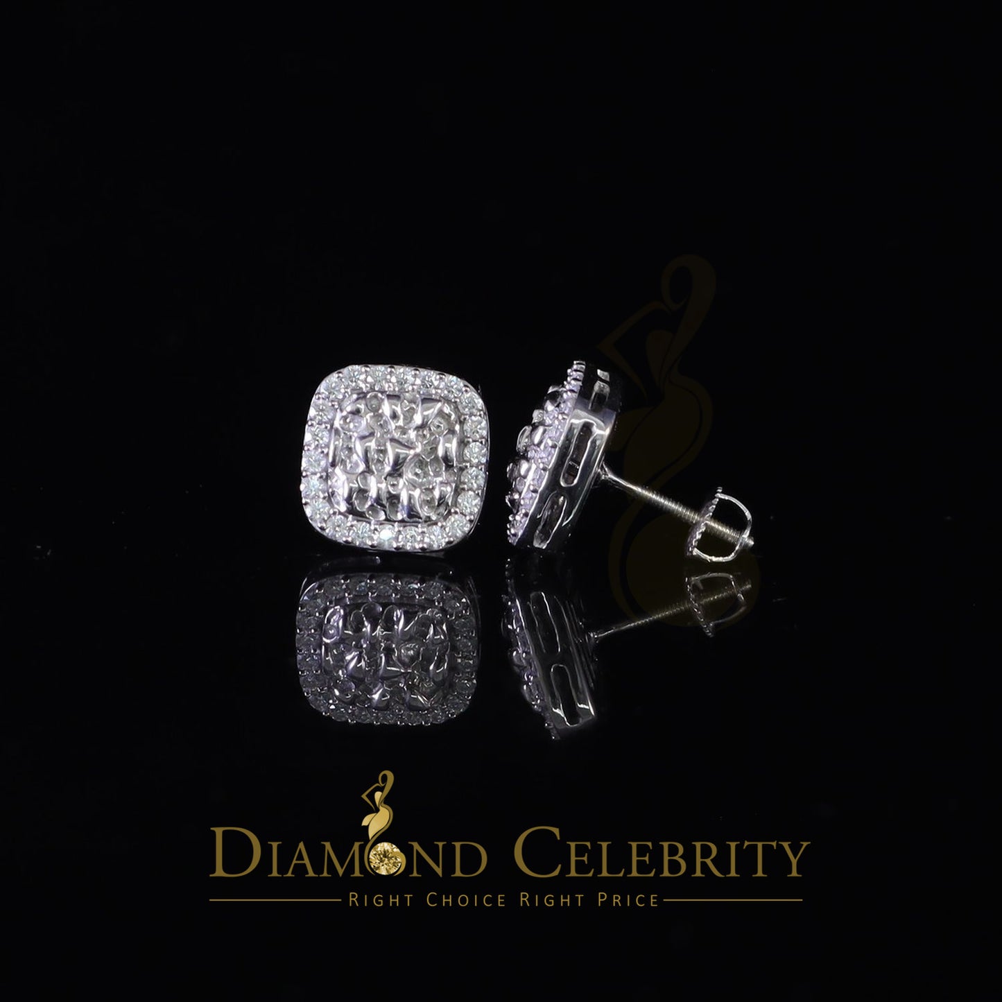 Diamondcelebritees 1.50ct Moissanite White 925 Silver Womens Round Edge Square Shape Nugget Earring