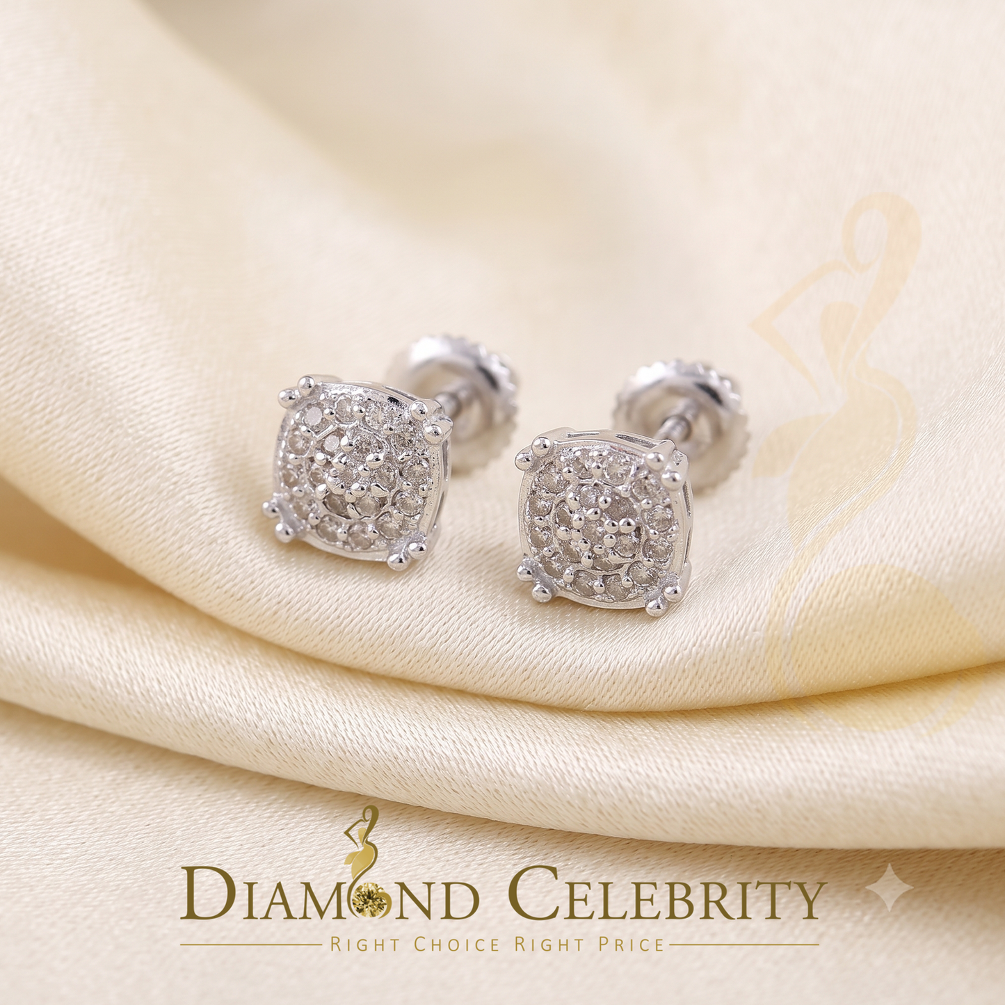 DiamondCelebritees 0.10 ct Diamond 925 Sterling Silver White For Men's & Women's Round Earrings