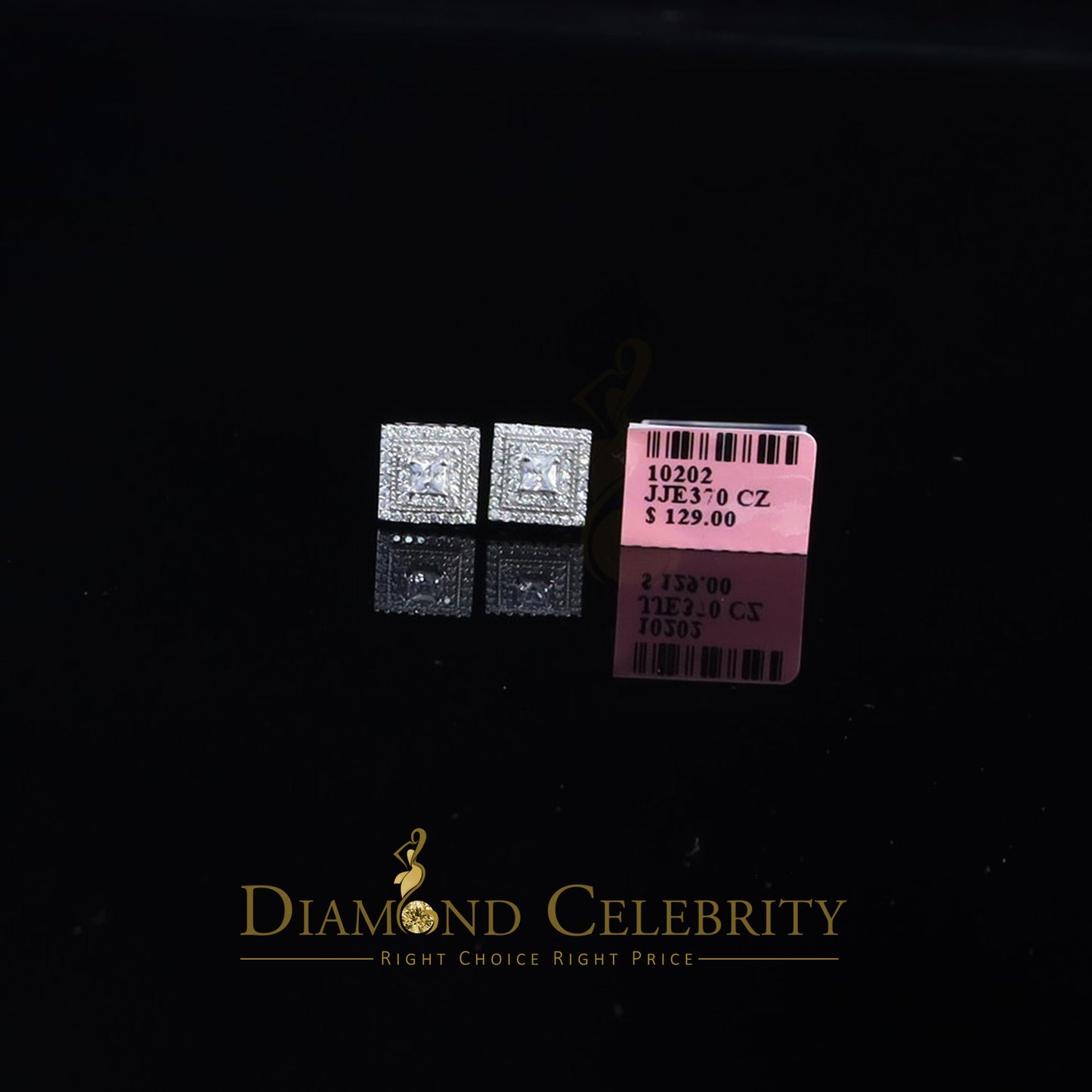 DiamondCelebritees  1.44ct Cubic Zirconia 925 White Sterling Silver Women's Hip Hop Square Earrings