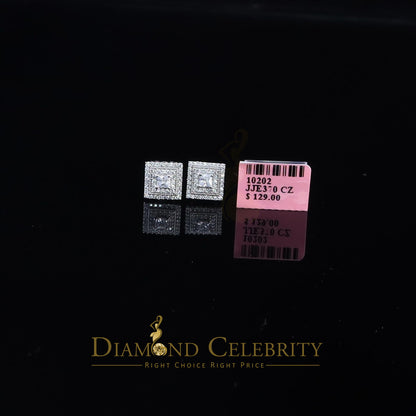 DiamondCelebritees  1.44ct Cubic Zirconia 925 White Sterling Silver Women's Hip Hop Square Earrings