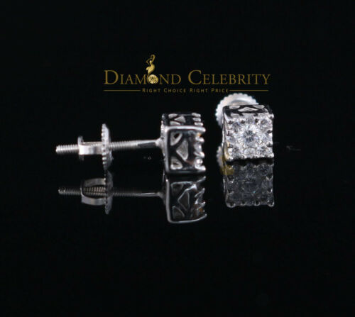 DiamondCelebritees  Hip Hop 925 White Silver Screw Back 0.6ct Cubic Zirconia Women's Square Earrings