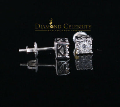 DiamondCelebritees  Hip Hop 925 White Silver Screw Back 0.6ct Cubic Zirconia Women's Square Earrings