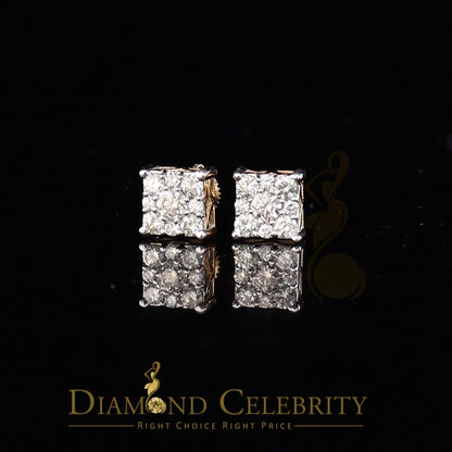 DiamondCelebritees 10K Real Yellow Gold with Real 1.50ct Diamonds Square Stud Earrings