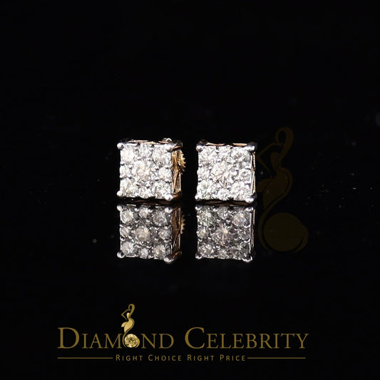 DiamondCelebritees 10K Real Yellow Gold with Real 1.50ct Diamonds Square Stud Earrings