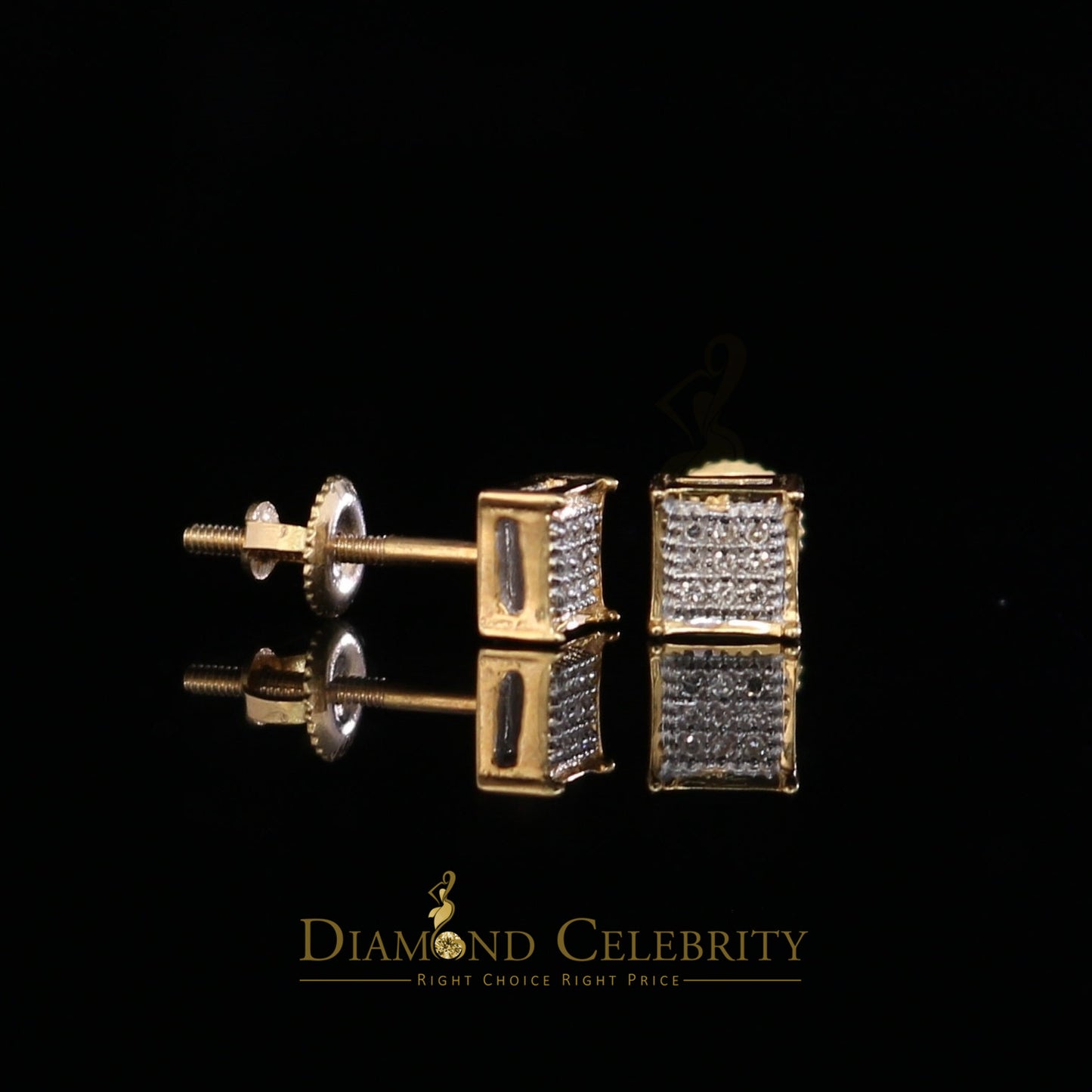 DiamondCelebritees 10K Real Yellow Gold with 0.05CT Real Micro Diamond Men's/Women's Stud Earring
