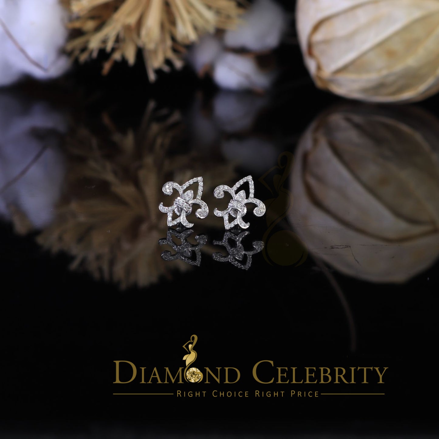 DiamondCelebritees  925 White Silver 0.60ct Cubic Zirconia Fleur de Lis Screw Back Women's Earrings