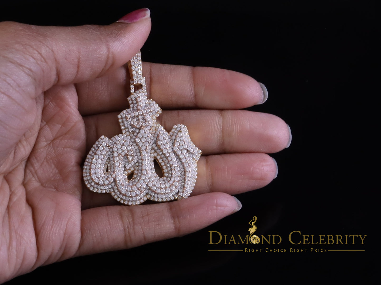 Diamondcelebritees 925 Allah Religious Yellow Silver Pendant 4.00ct VVS 'D Moissanite Men & Women